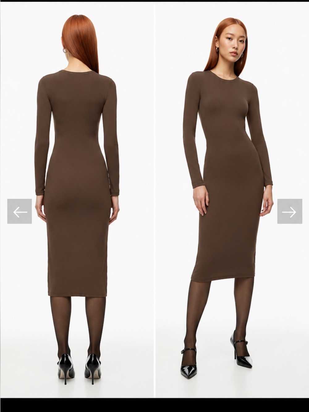 Aritzia Babaton Brown  Contour Crew Longsleeve Midi Dress size medium